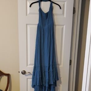 Elegant Blue Halter Maxi Dress